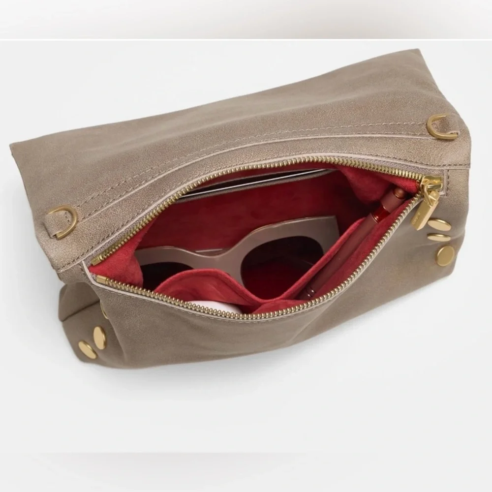 Hammitt VIP Medium Leather Clutch Crossbody Bag in Pewter Grey Red Zipper - Picture 12 of 16